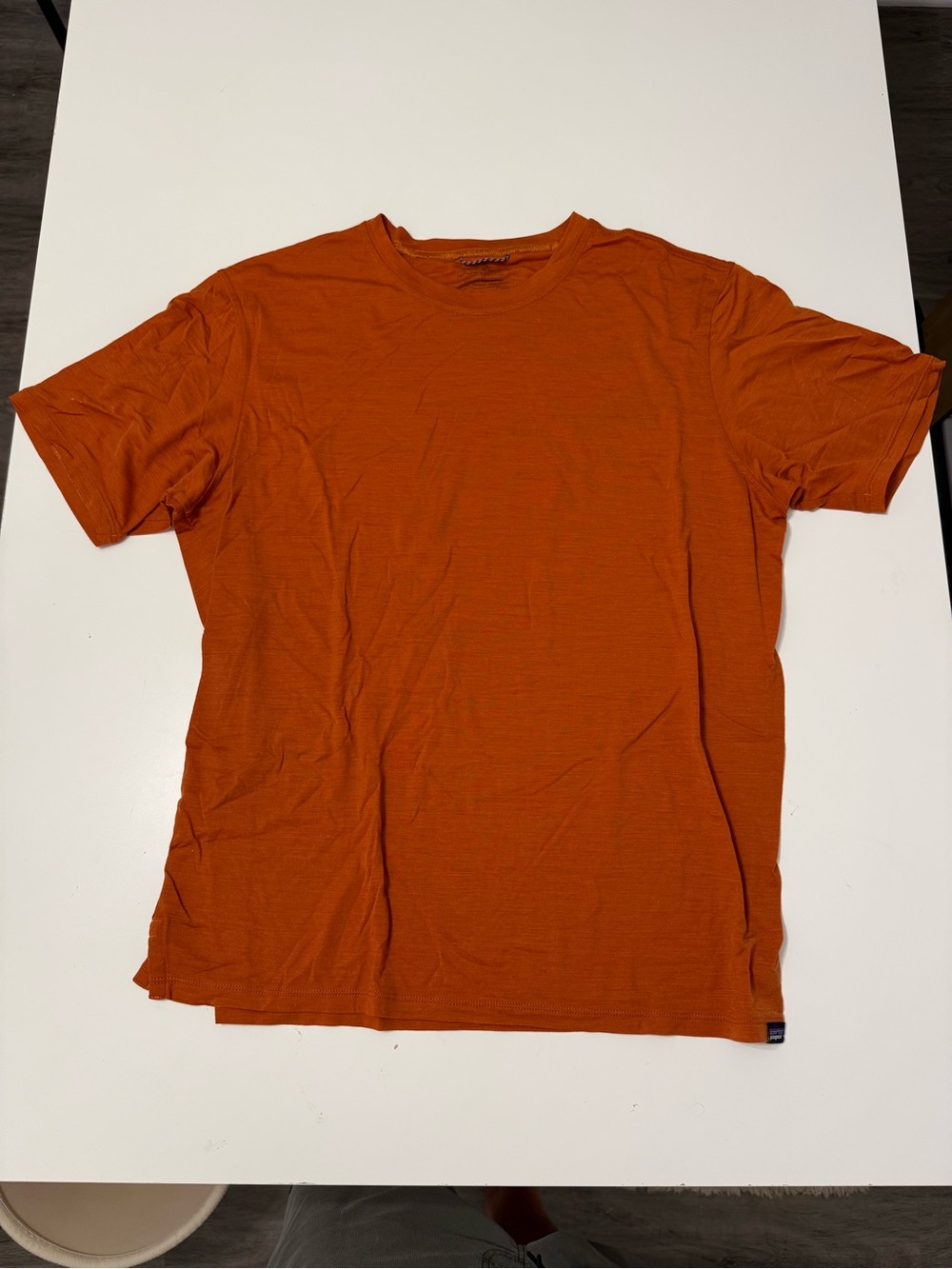 Patagonia Men's Merino wool Short-Sleeve Crew Tee in Rust Orange